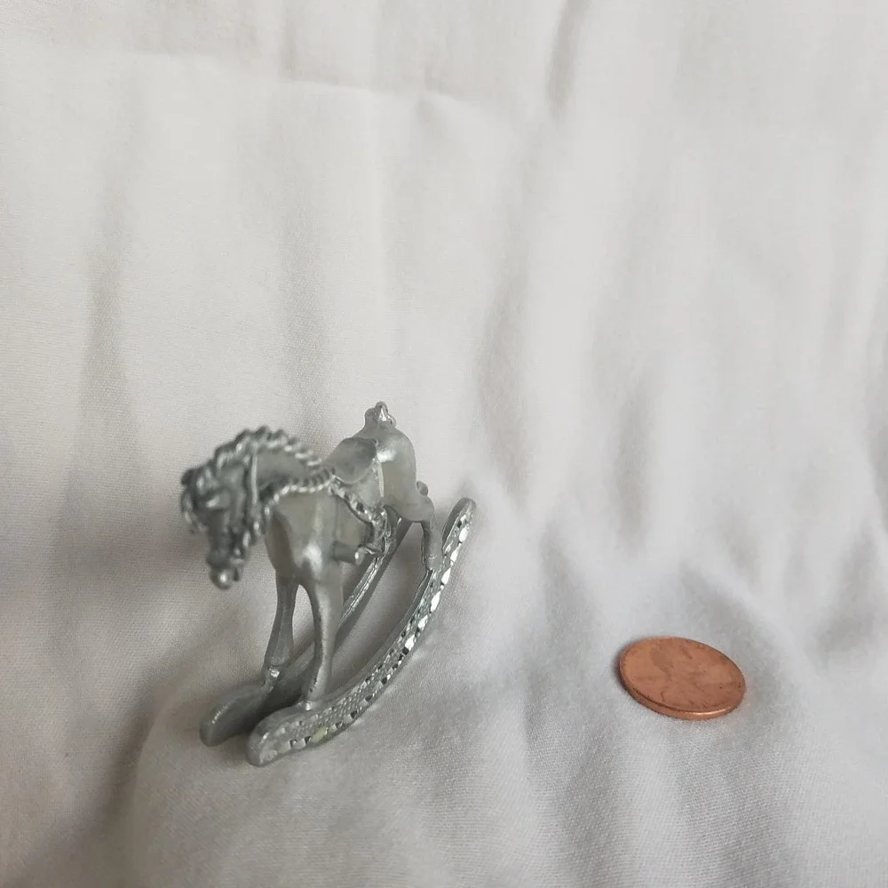 Miniature pewter Spontiques, Rocking horse,‎ Ornament, Doll house, horse lover